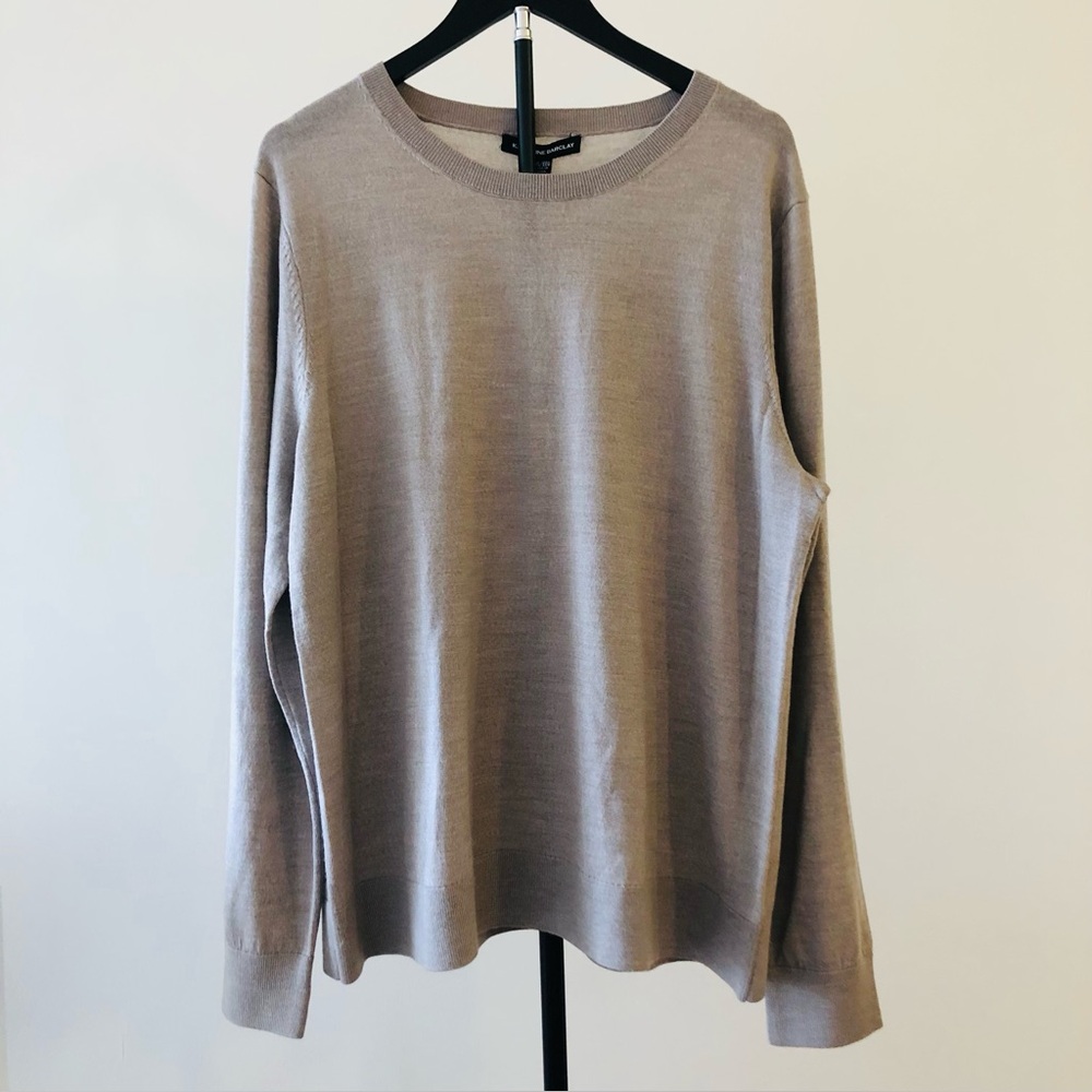 Katherine Barclay 100% Merino Wool Crew Neck Sweater Mushroom Size XL Pit 22"